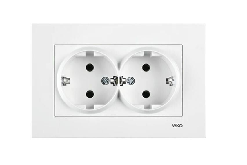 Viko Karre Beyaz İkili Topraklı Priz (10 ADET) ÇERÇEVE DAHİL