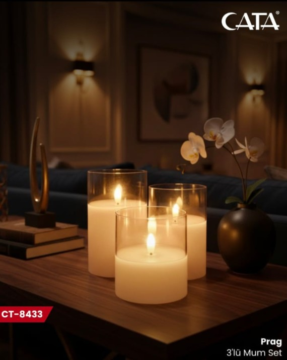 Cata CT-8433 Prag 3'lü Mum Set Masa Lambası Günışığı