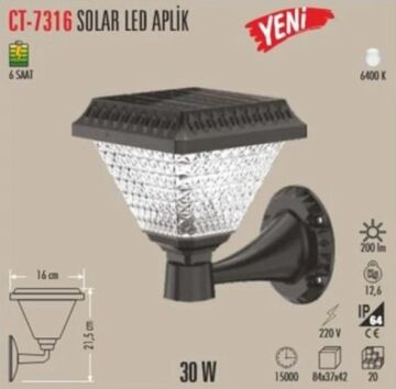 Ct-7316 30w Solar Led Aplik 6500k Beyaz