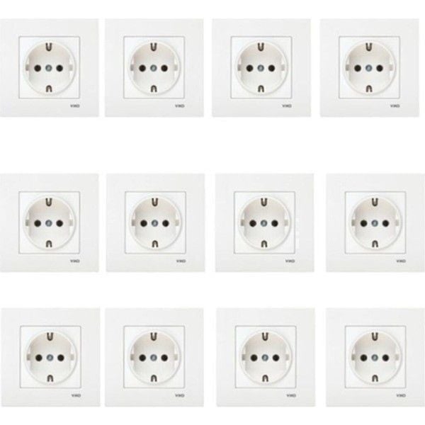 12 Adet Viko Karre Beyaz Topraklı Priz (Çerçeve Dahil) 90967008-12