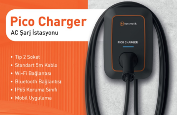 Tunçmatik Pico Charger 22 kW T2 5 m Kablolu AC Elektrikli Araç Şarj İstasyonu TSK16060