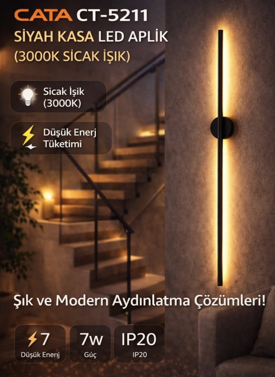 Cata CT-5211 Siyah Kasa Günışığı Kılıç Dekoratif Çift Yönlü Duvar Aplik Armatür 75Cm