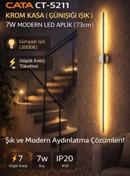 Cata CT-5211 Krom Kasa Günışığı Kılıç Dekoratif Çift Yönlü Duvar Aplik Armatür 75Cm