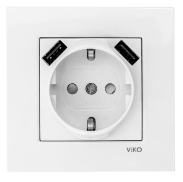 KARRE BEYAZ 2 USB'Lİ TOPRAKLI PRİZ KOMPLE