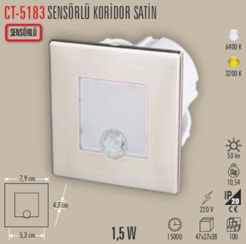 1,5W SENSÖRLÜ DUVAR KORİDOR ARMATÜR SIVA ALTI(BEYAZ IŞIK)