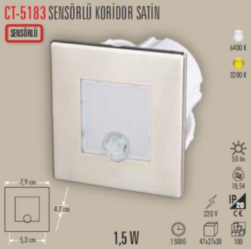 1,5W SENSÖRLÜ DUVAR KORİDOR ARMATÜR SIVA ALTI(BEYAZ IŞIK)