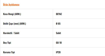 JH608 B Beyaz Kare Sabit Spot