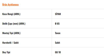 JH608 S Siyah Kare Sabit Spot