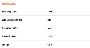 JH508 S Siyah Sabit Spot Çerçeve