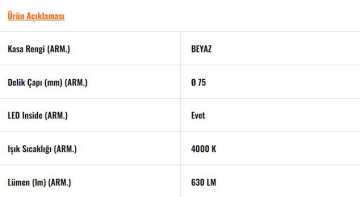 LD700 B840 LD700 Beyaz Sabit LED Spot (4000K)