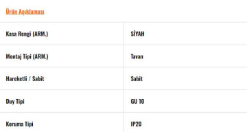 JC090 S Siyah Tavan Armatürü