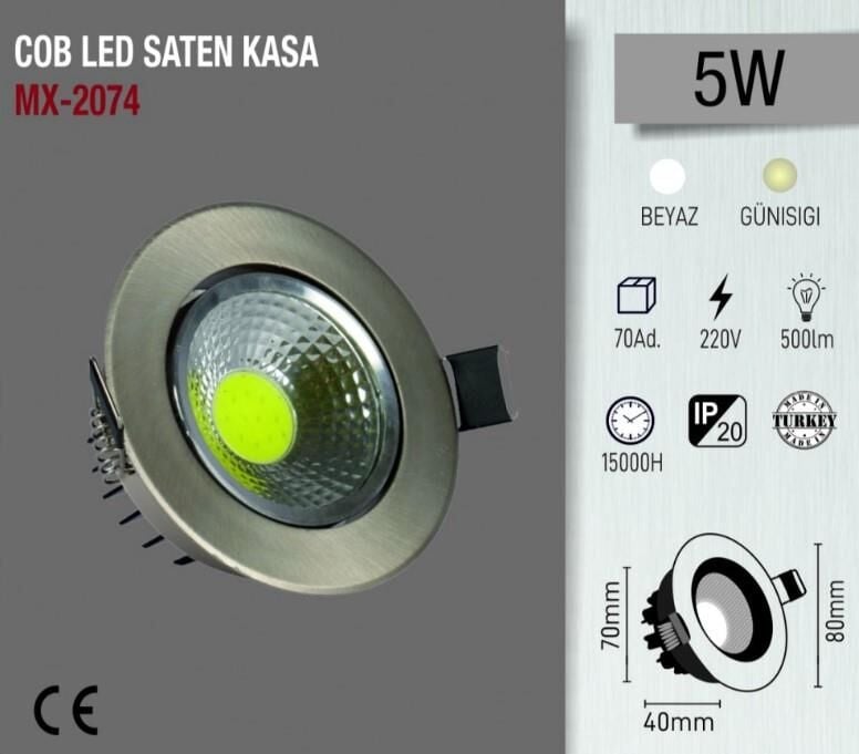MAXLED 5 W Saten Kasa Sıva Altı Gün Işığı 3000k Cob Led Spot