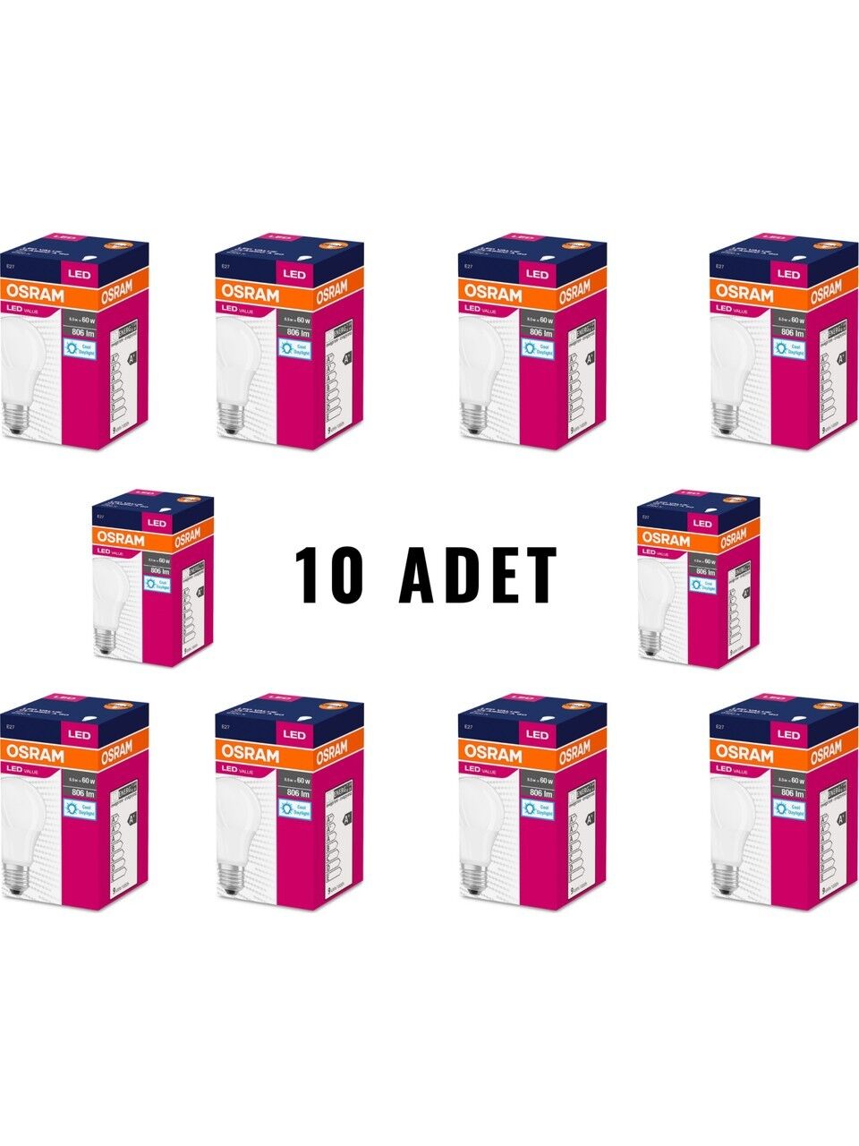 OSRAM 8,5W LED VALUE CLASSIC A 60 6400K 10 ADET