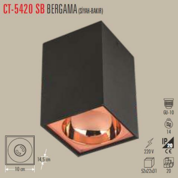 BERGAMA SIVA ÜSTÜ ARMATÜR (GU-10) (SİYAH+BAKIR)