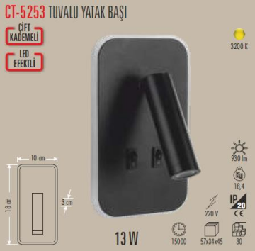 CT-5253 13W TUVALU YATAK BAŞI APLİK GÜNIŞIĞI