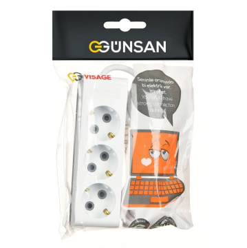 Visage Üçlü Çocuk Korumalı Topraklı Grup Priz 2m