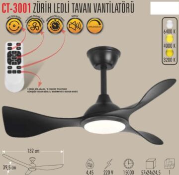 Cata Ct-3001 Zurih Ledli Tavan Vantilatörü