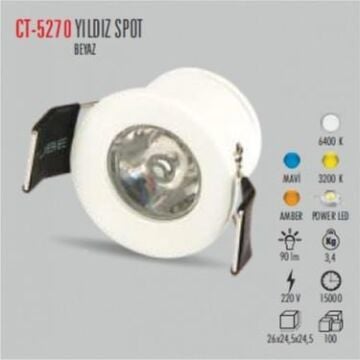 CT-5270 1,5W  YILDIZ SPOT POWER LEDLİ BEYAZ KASA (BEYAZ)