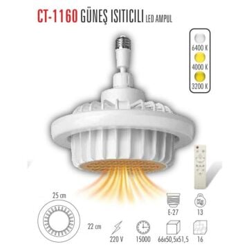 CT-1160 3 Renk Yanma Modlu Güneş Isıtıcılı Fan Led Ampul Aydınlatma